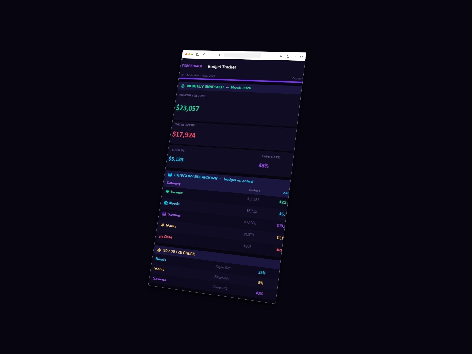 ForgeTrack Budget Tracker